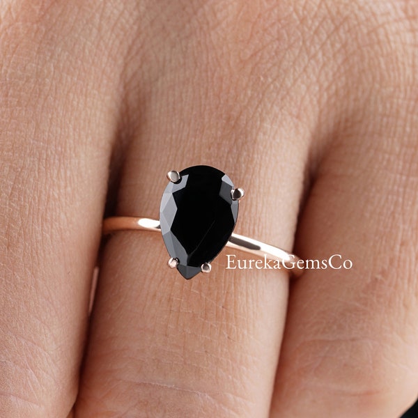 Raw Black Diamond Engagement Ring Etsy