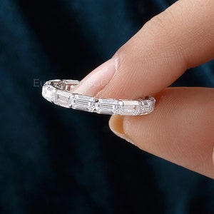 Emerald Cut Moissanite Wedding Band| Full Eternity Diamond Wedding Band| Sterling Silver Ring| Unique Matching Band For Women| Gifts For Her