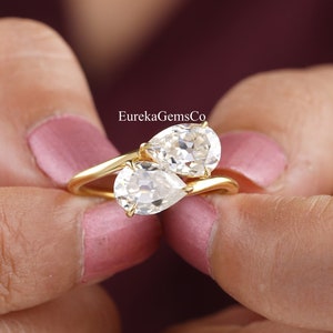 Jewels by Grace 1.30ctw Old European Cut Diamond Toi et Moi Ring