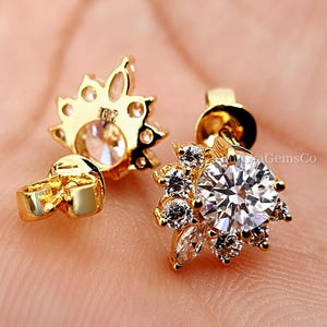 Fancy Round Cut Moissanite Stud Earrings, Vintage Solid Gold Stud Earrings, Cluster Diamond Earrings, Screw Back Earrings, Stud For Everyday
