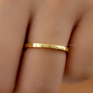 Vintage Star Wedding Band, 14k Yellow Gold Ring, Plain Engagement Ring For Women, Dainty Engagement Ring, Art Deco Antique Ring, Simple Band