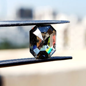 2.09CT Loos Emerald Salt and pepper diamond engagement ring, Emerald cut Moissanite Salt and pepper Diamond engagement Wedding Bridal ring