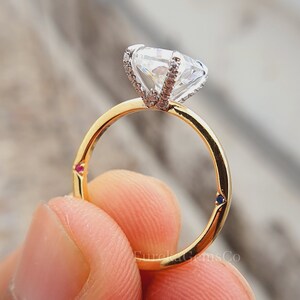 Two Tone Wedding Ring, Elongated Cushion Cut Moissanite Ring, Hidden Pave Set Ring, Solitaire Engagement Ring, 18K Solid Gold Ring For Women