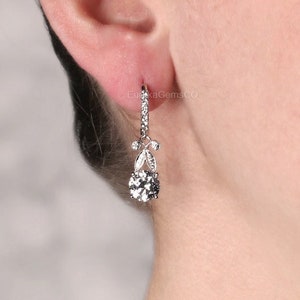 Round Cut Highest Quality Moissanite Anniversary gift, Drop Dangle Earrings Solid 14k White Gold, Cluster Moissanite Earrings For Women