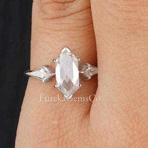 Hexagon Moissanite Ring, Vintage Elongated Marquise Cut Engagement Ring, Three Stone Long Hexagon Ring, Antique Kite Cut Ring, Art Deco Ring