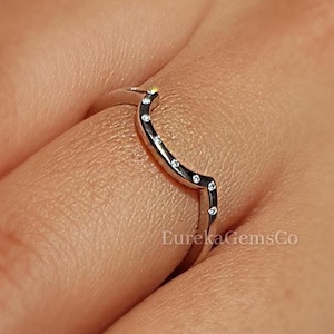 U Shape Wedding Band, Dainty Moissanite Stacking Band, Unique Matching Wedding Band, Sterling Silver Band Women, Simple Bridal Promise Ring