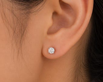 Round Cut Moissanite Stud Earrings, Solitaire Diamond Wedding Earring, Solid 14K White Gold Bridal Stud Earring, Personalized Gift for Women