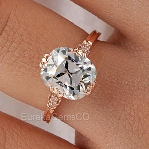Antique Old Mine Cushion Cut Moissanite Engagement Ring, Vintage Rose Gold Art Deco Wedding Jewelry, Best Ring For Women, Gift Diamond Ring