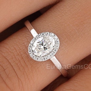 Oval Cut Moissanite Engagement Ring, Oval Halo Ring, 14K White Gold Ring For Women, Anniversary Gift For Women, Promise Ring, Wedding Rings