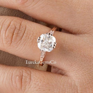 Cushion Cut Moissanite Ring, Solitaire Diamond Engagement Ring, 18k Rose Gold Art Deco Wedding Ring, Solitaire Ring, Vintage Diamond Ring