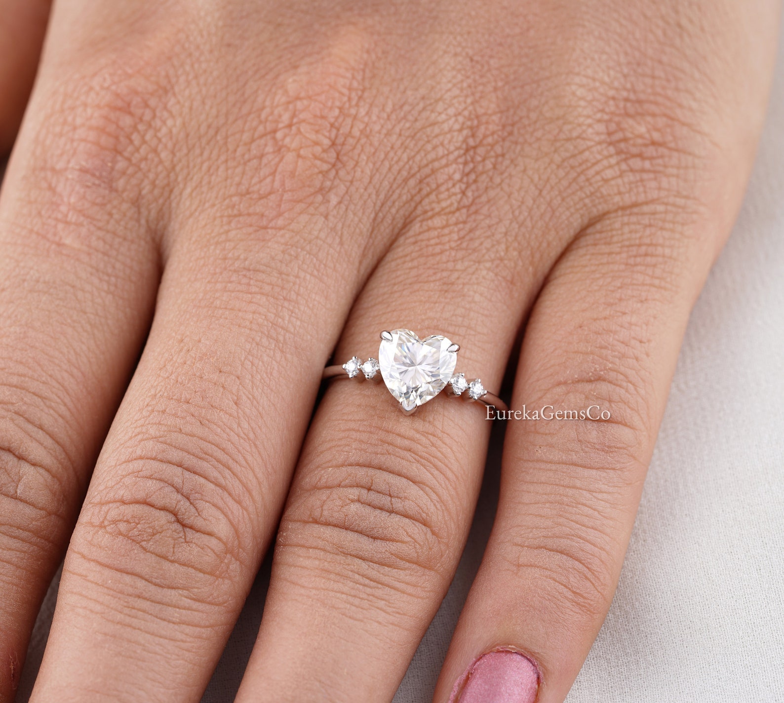 Heart shape Moissanite engagement ring 14k white gold diamond Etsy