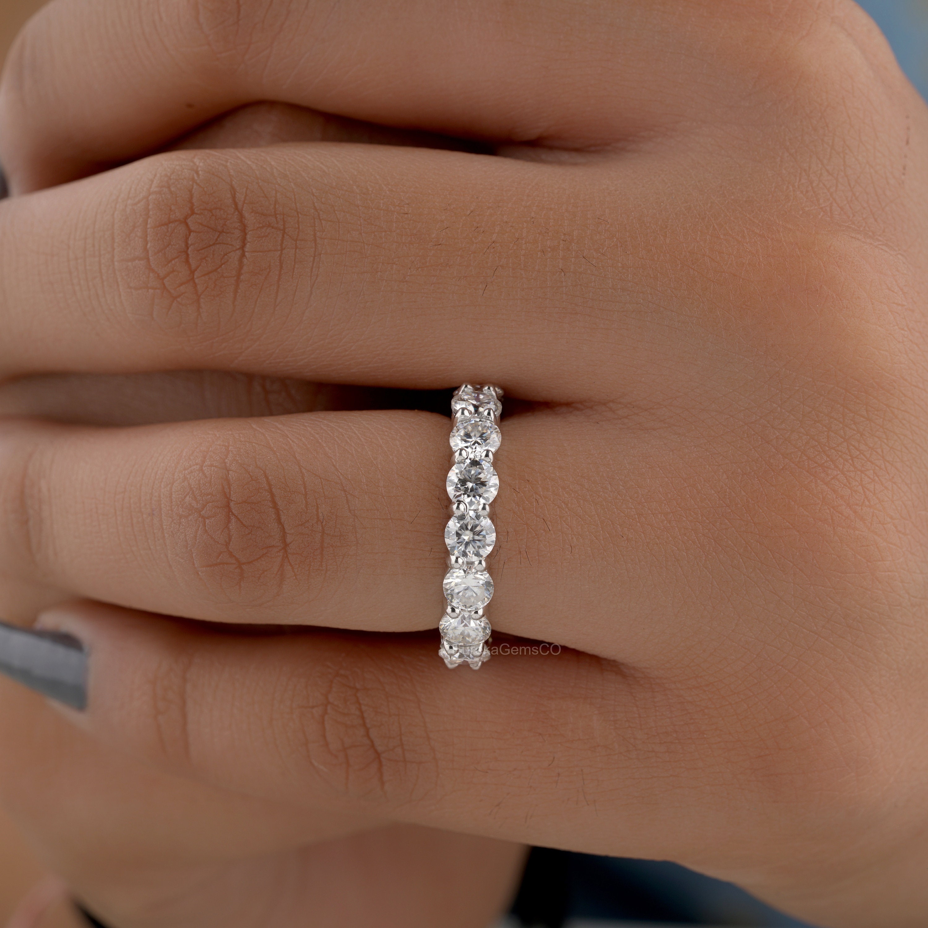 Round Cut Moissanite Eternity Wedding Band, 14K White Gold Engagement ...