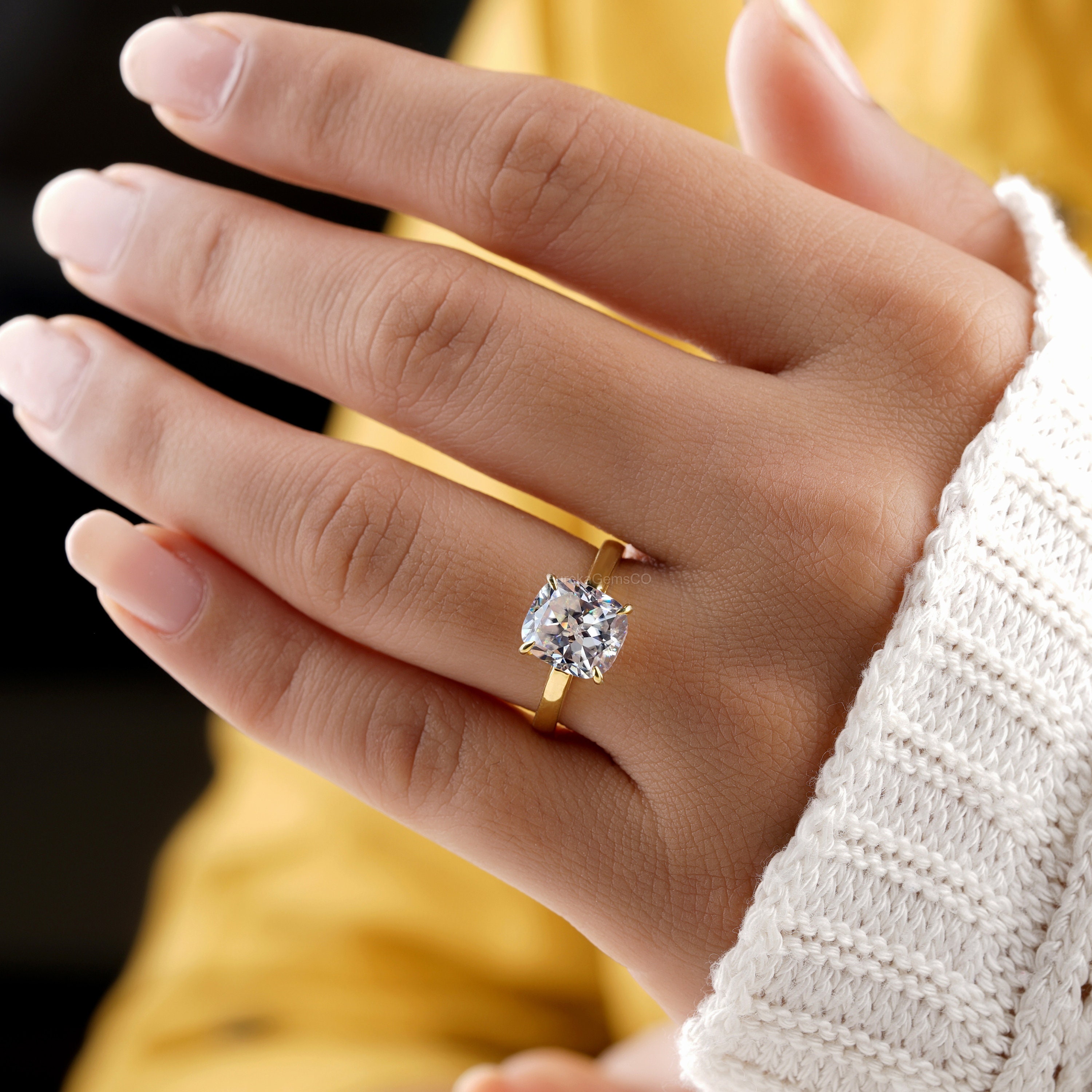 Elongated Cushion Cut Engagement Ring Solitaire Diamond Ring