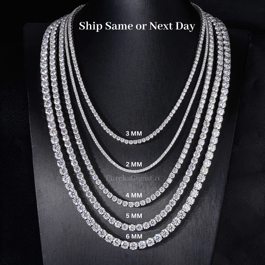 アクセサリー S925 Tennis Necklace Clear Stone 47cm 2-6 MM S925 Sterling Silver Moissanite Tennis Chain, Handmade