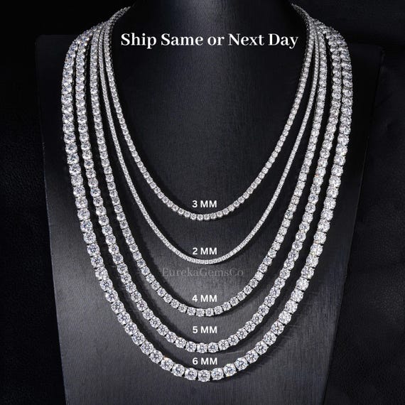 2-6 MM S925 Sterling Silver Moissanite Tennis Chain, Handmade
