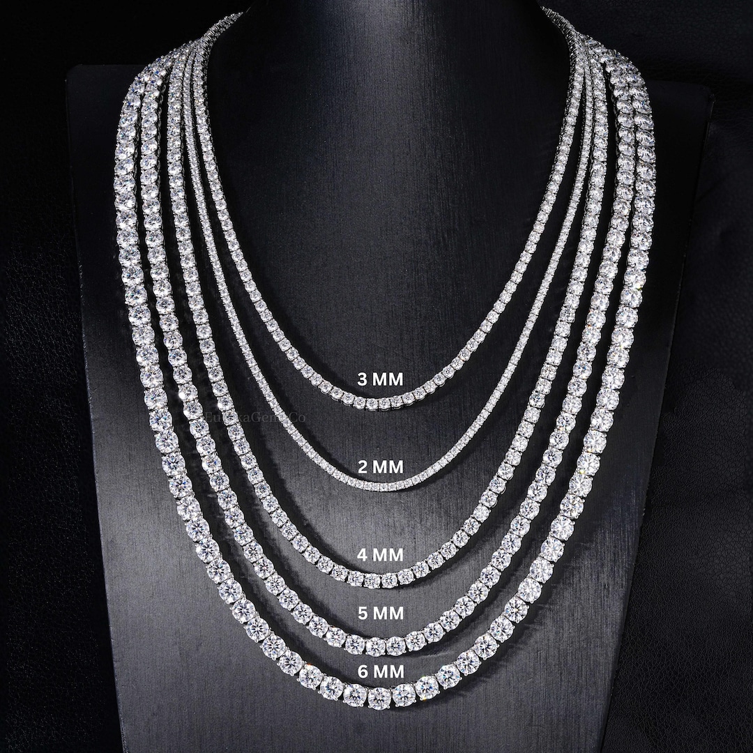 2-6 MM S925 Sterling Silver Moissanite Tennis Chain, Handmade