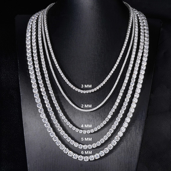 2-6 MM S925 Sterling Silver Moissanite Tennis Chain, Handmade