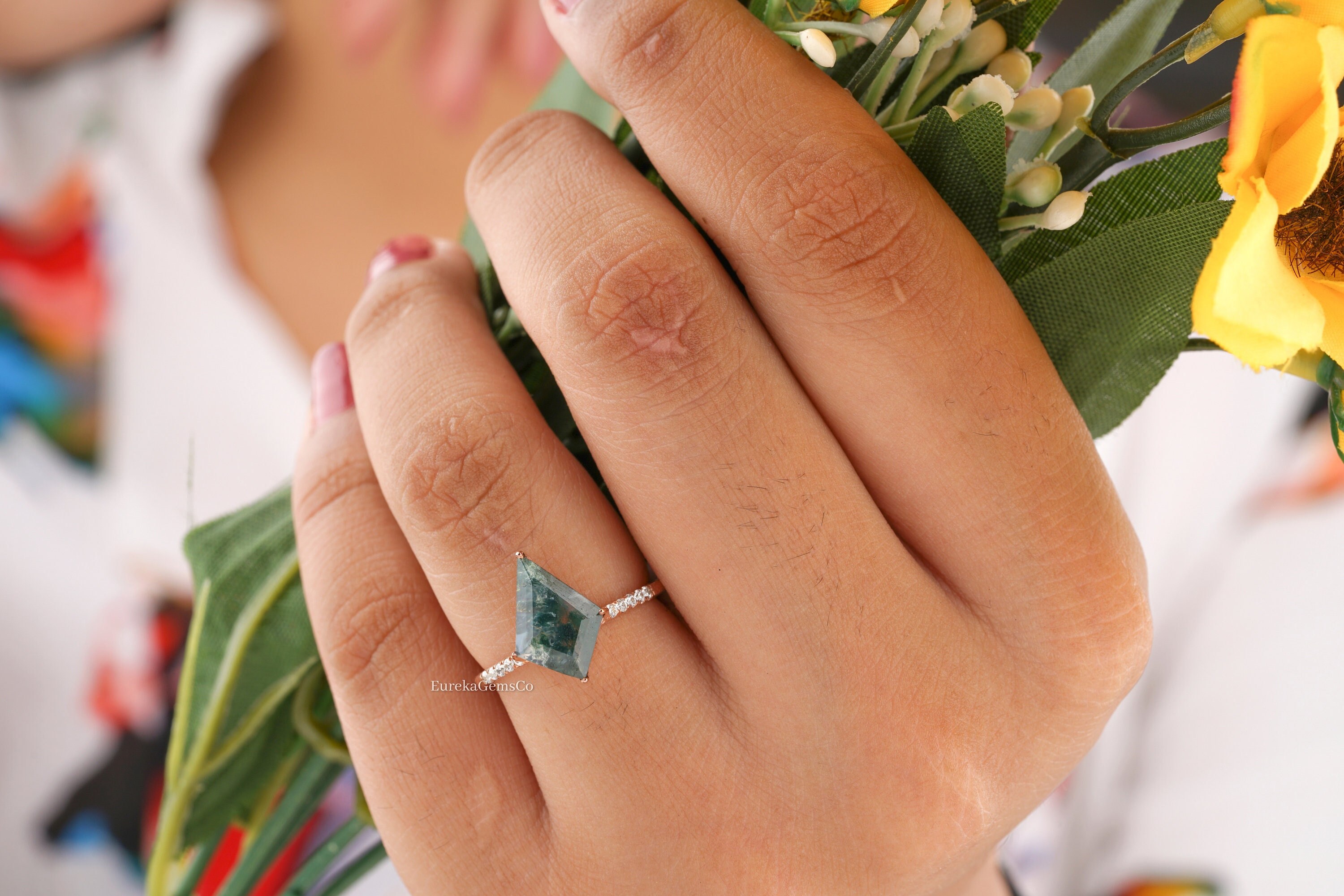 Kite Cut Moissanite Blossom Engagement Ring