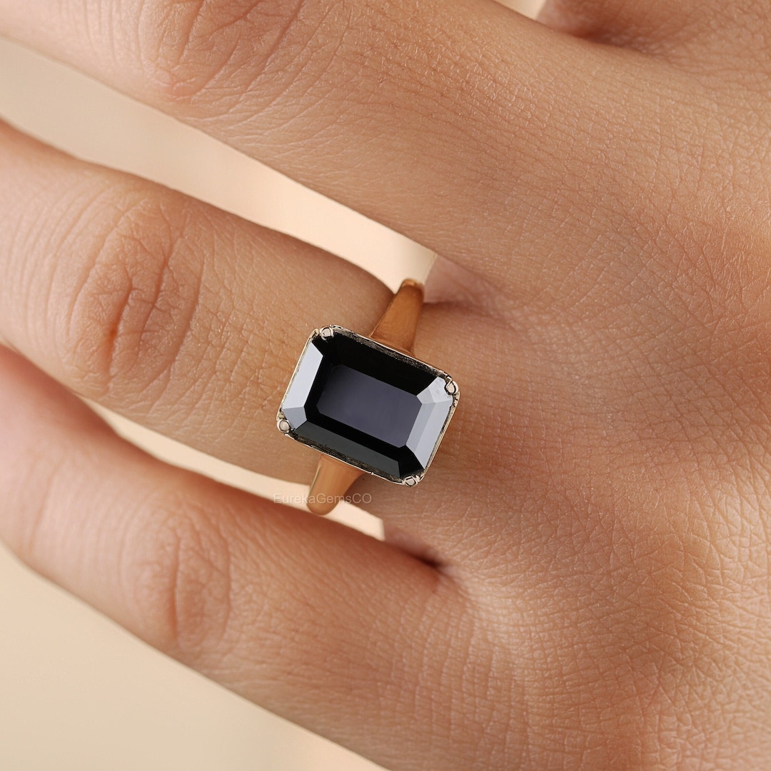 Black Onyx Engagement Rings Meaning Emerald Cut Black Onyx Engagement Rings, 10k Solid Gold Diamond Promise