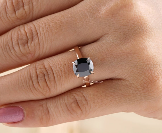 Classic Black Onyx Cushion Cut Moissanite Engagement Ring Art