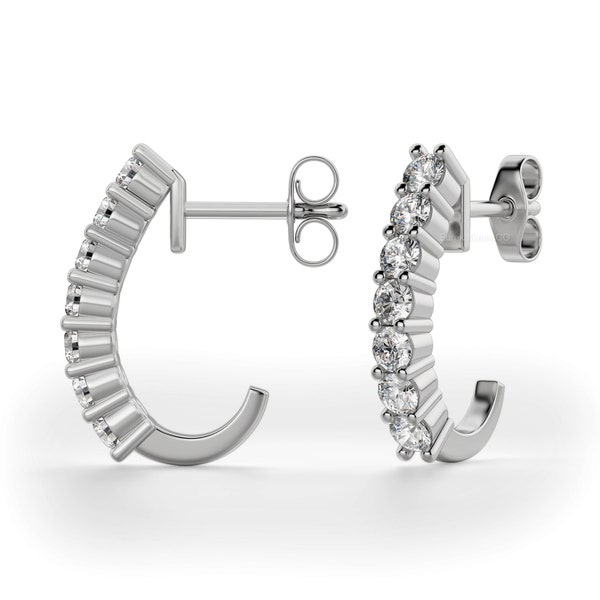 Diamond Hoop Earrings /14k Solid Gold Diamond Hoops/Small Diamond Earrings/Shared Prong Diamond Hoops/Small Hoop Earrings/Earrings For Women