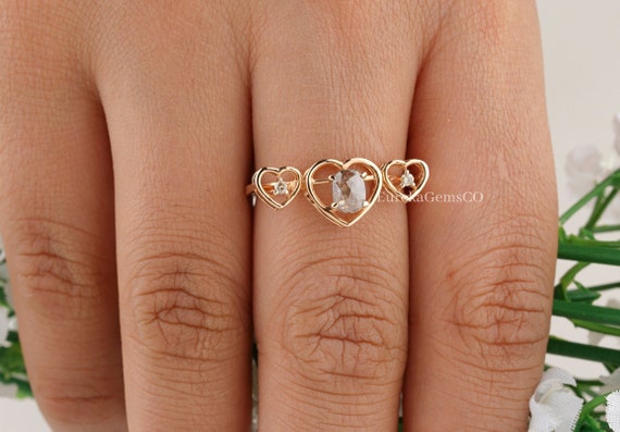 Unique Engagement Ring Salt and Pepper Diamond Ring Wedding Ring