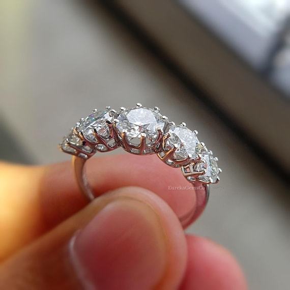 Unique Stone Diamond Wedding Band, Mismatched Stacked Band