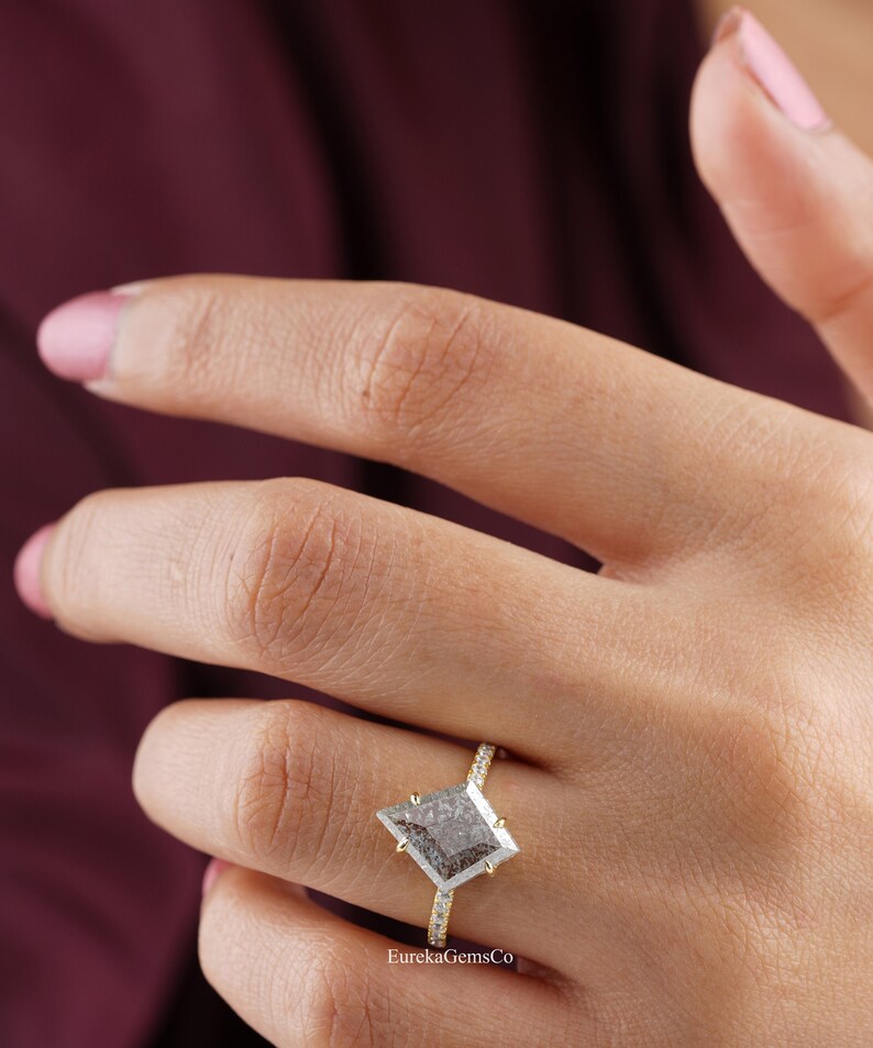 Salt and Pepper Kite Diamond Ring Salt and Pepper Engagement Etsy