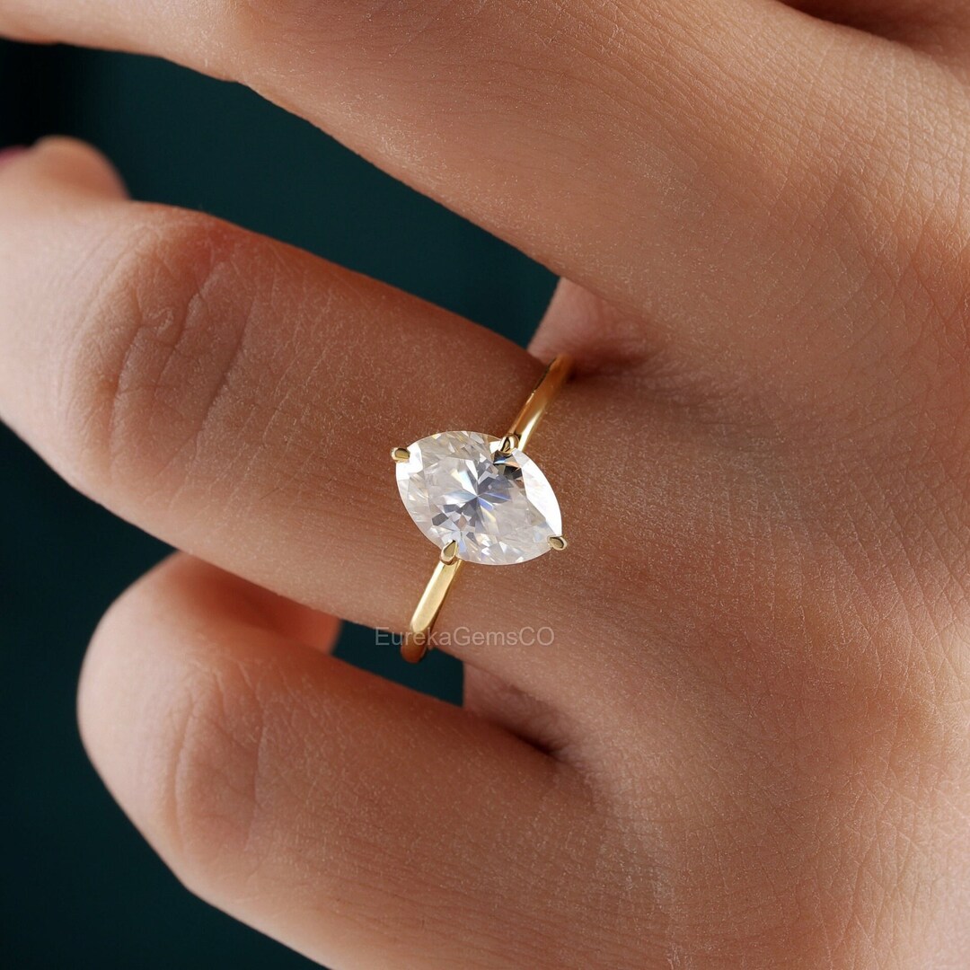 Dutch Marquise Engagement Ring, Colorless Moissanite Wedding Ring, 10K ...
