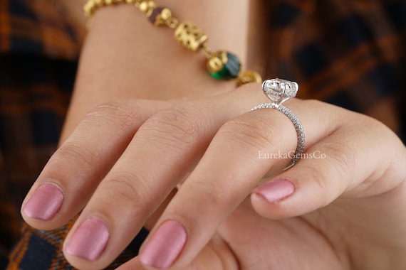 Elongated Cushion Cut Hidden Halo Engagement Ring White Gold