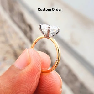 Vintage Style Cushion Cut Moissanite Ring, Hidden Pave Set Wedding Ring, Modern Solitaire Proposal Ring, Vintage Two Tone Ring, Ring for Her