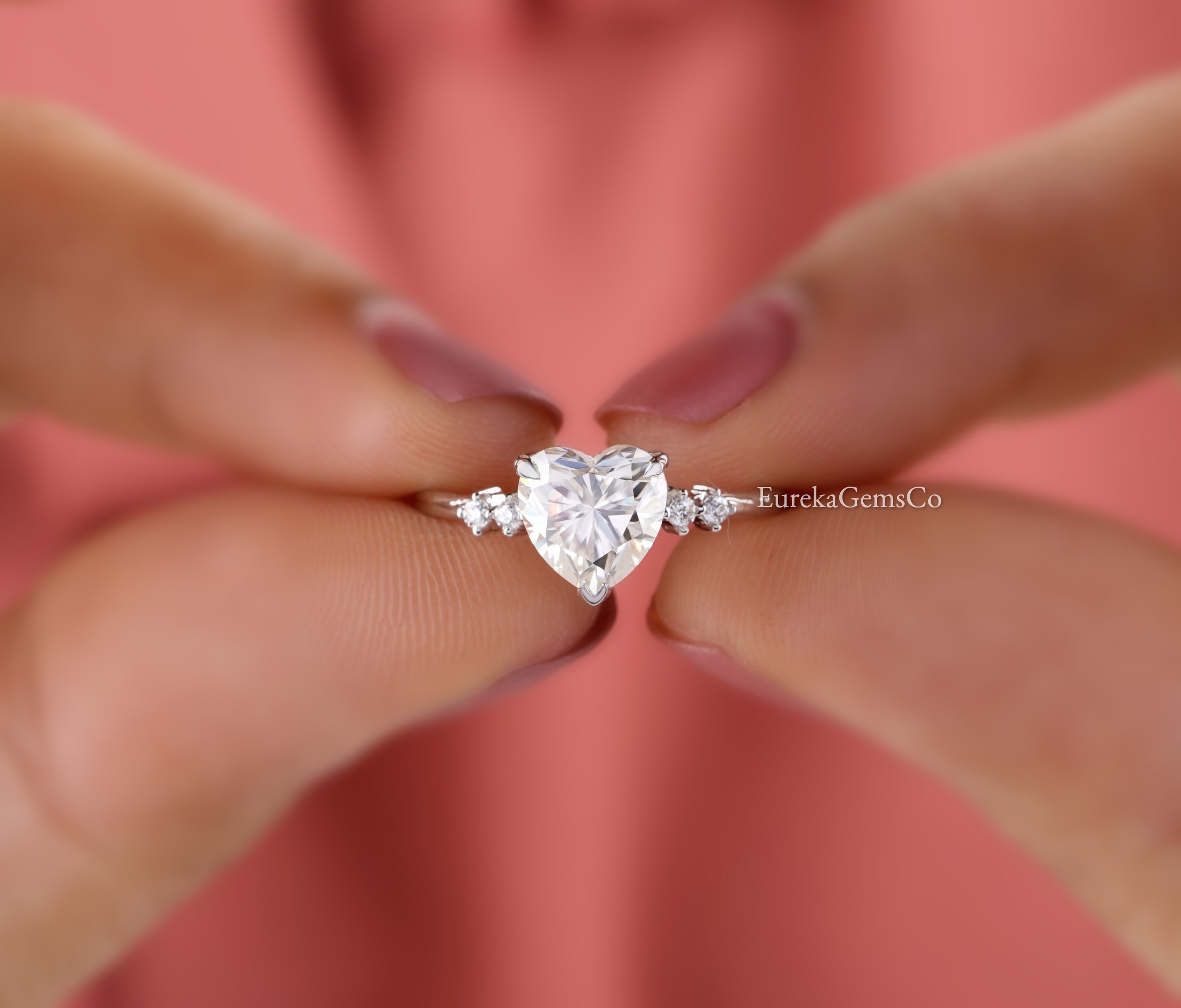 Heart shape Moissanite engagement ring 14k white gold diamond Etsy