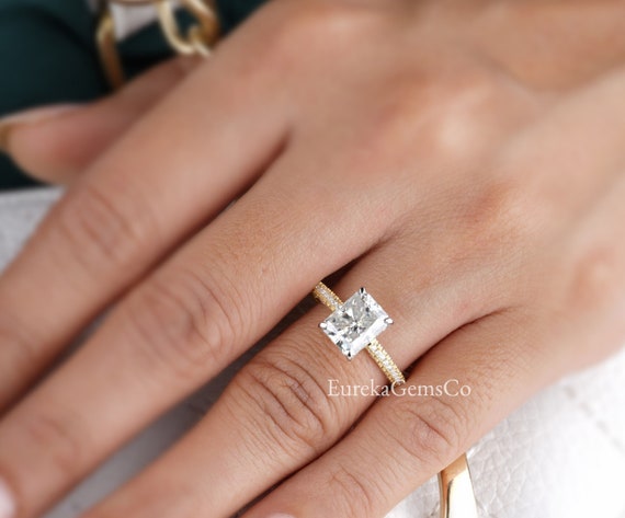 Stunning Crushed Ice Radiant Cut Moissanite Engagement Ring Etsy