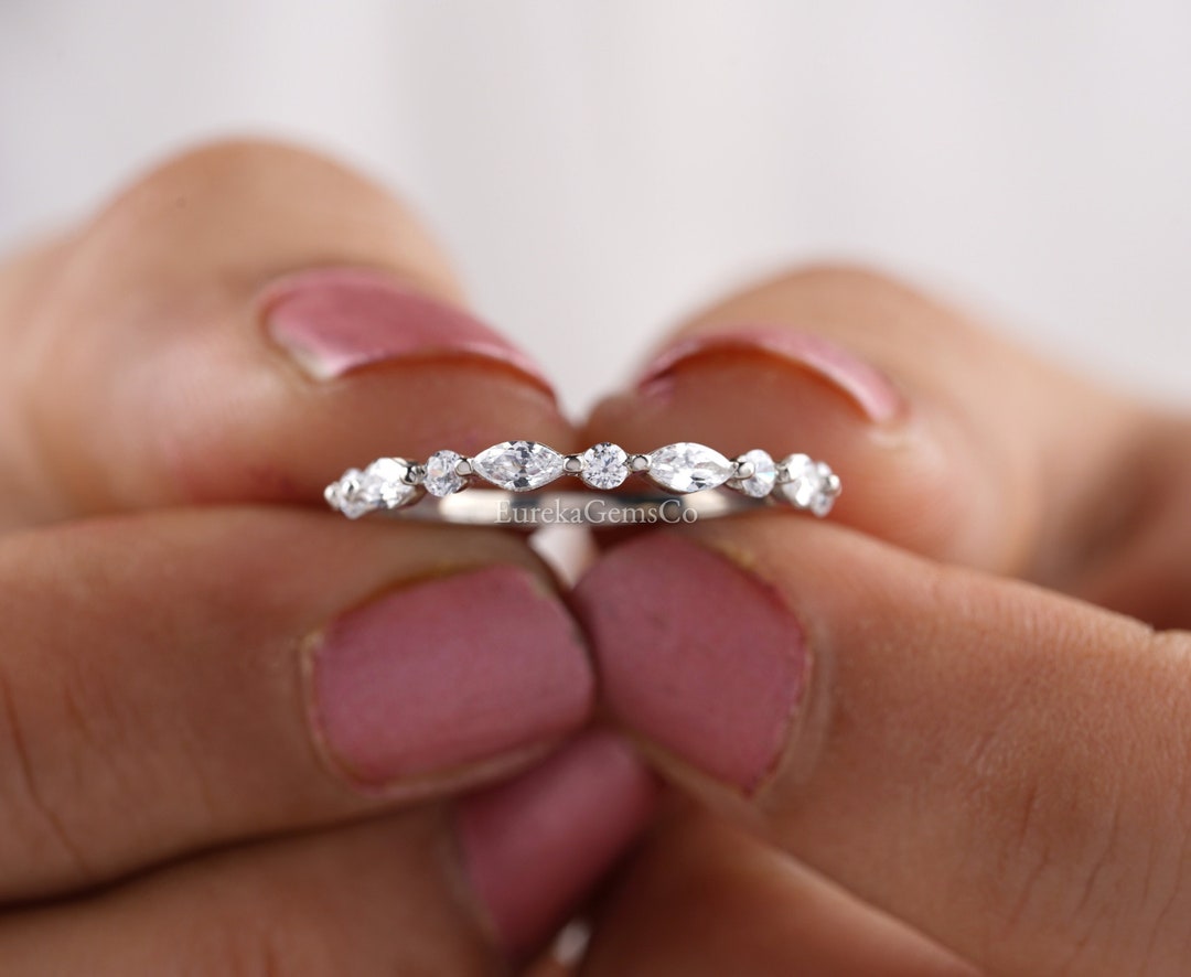 Marquise Wedding Band, Diamond Wedding Band, Wedding Bands Women, Platinum Wedding Band, Half