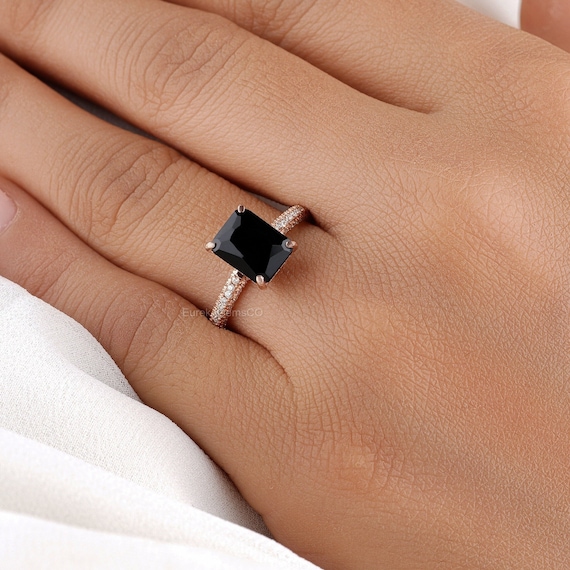 2 Carat Radiant Cut Black Diamond Unique Engagement Ring Hidden Halo Art Deco Diamond Wedding Jewelry Vintage Stunning Gift for Women Etsy Canada