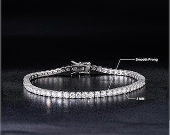 2-4MM Moissanite Tennis Bracelet, 925 Silver Diamond Bracelet, Dainty Tennis Bracelet For Men Women VVS Passes Diamond Tester Tennis Jewelry