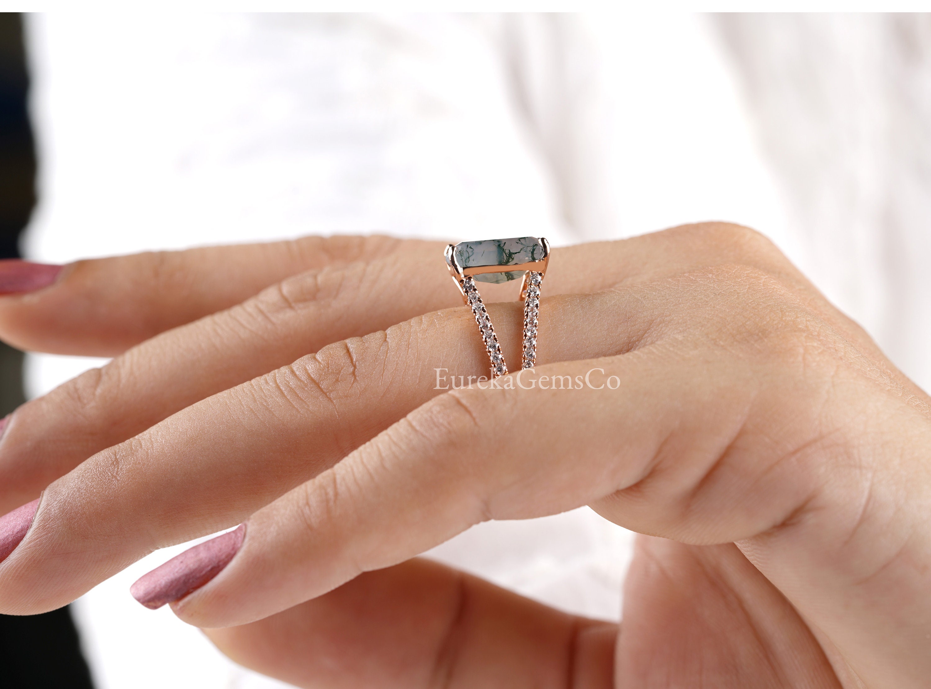 Moss Agate Ring11.5x8 Emerald Cut Faceted Moss Agate Ring | Etsy