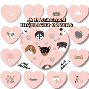 42 DOG HIGHLIGHT COVERS | Instagram Hightlights |  Digital Icons | Pink | White | Grey | Instagram Covers
