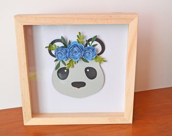 Panda en papier, portrait, cadeau de naissance, anniversaire, déco chambre enfant, illustration originale