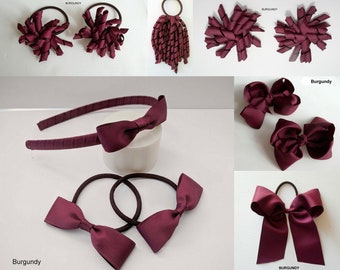 BURGUNDY Maroon School Hair Accessories bows clips elastics ribbon headband hairtie bowclip hairclips hairband