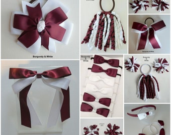 WHITE & BURGUNDY Maroon School Hair Accessories bows clips elastics ribbon headband hairtie bowclip hairclips hairband