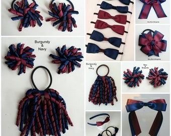 NAVY BLUE & BURGUNDY Maroon School Hair Accessories bows clips elastics ribbon headband hairtie bowclip hairclips hairband