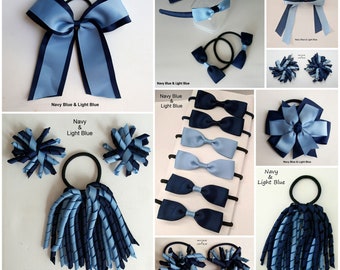 NAVY BLUE & LIGHT Blue School Hair Accessories bows clips elastics ribbon headband hairtie bowclip hairclips hairband