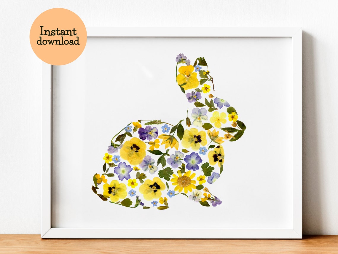 Download Floral Bunny Silhouette With Pressed Flowers Dried Flowers ...