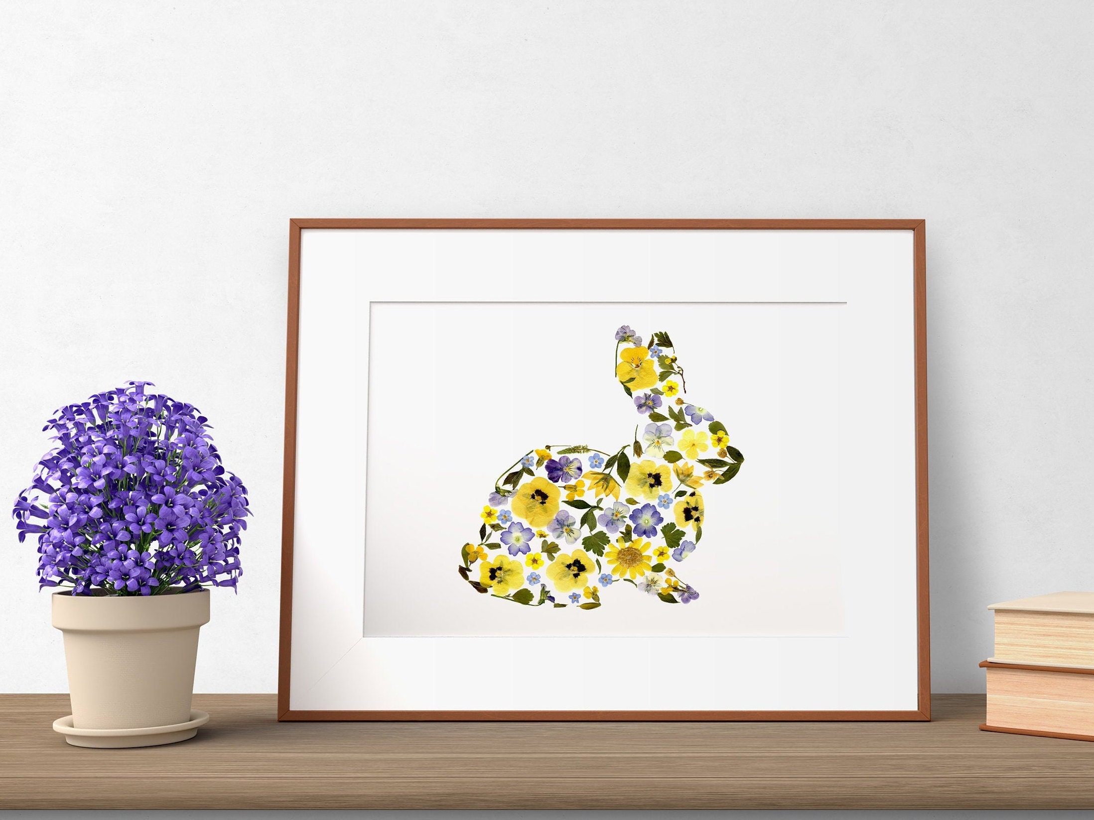 Download Floral Bunny Silhouette With Pressed Flowers Dried Flowers ...