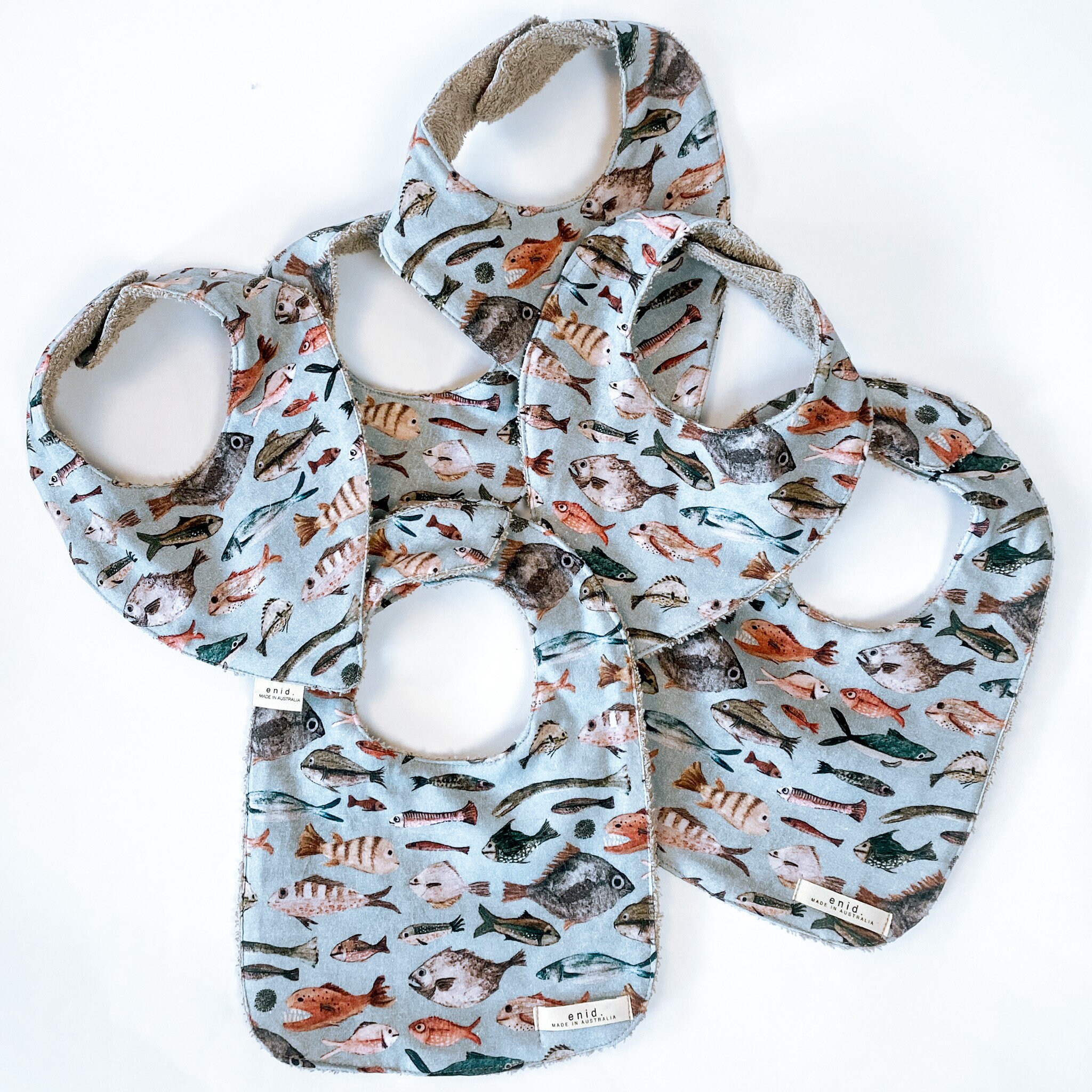 Cotton Baby Bib: Fish Print, Absorbent Terry Towelling