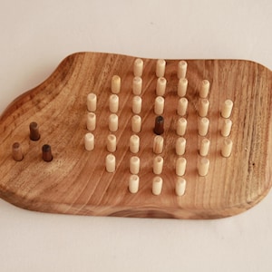Handcrafted Wooden Jump Game, Solitaire Peg Game