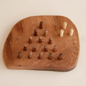 Handcrafted Wooden Peg Solitaire Game, Single Player