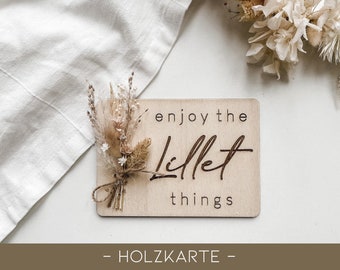 HOLZKARTE | "Enjoy the Lillet things" | Geschenkidee | Lillet | Weingeschenk | Grußkarte | Postkarte | Trockenblumen | Geburtstag