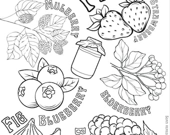 Jam Fruits Coloring Page, Nature & Plants Coloring Page, Herbalism, Homeschooling, Gardening and Fruit Coloring Pages